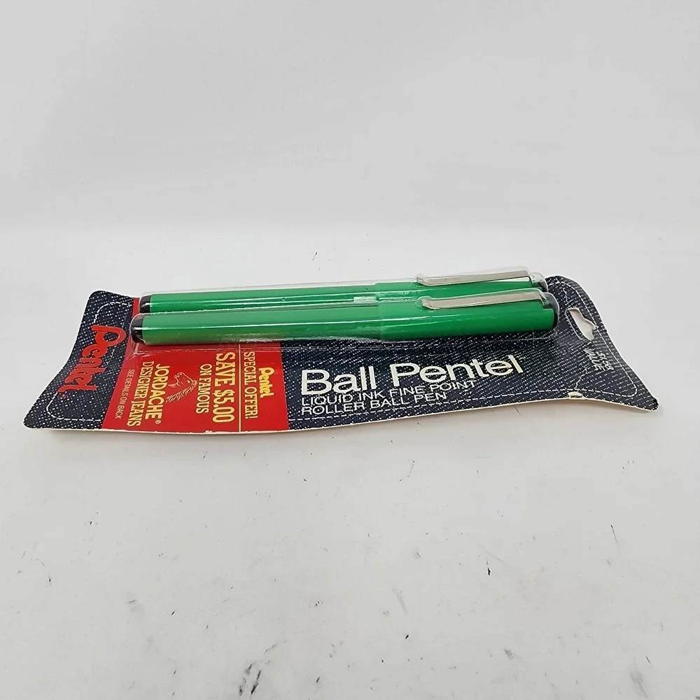 Vtg 80s 2‎ NOS PENTEL Black Ink 0.8mm R68 JBP Ball Rolling Pen Jordache Collab